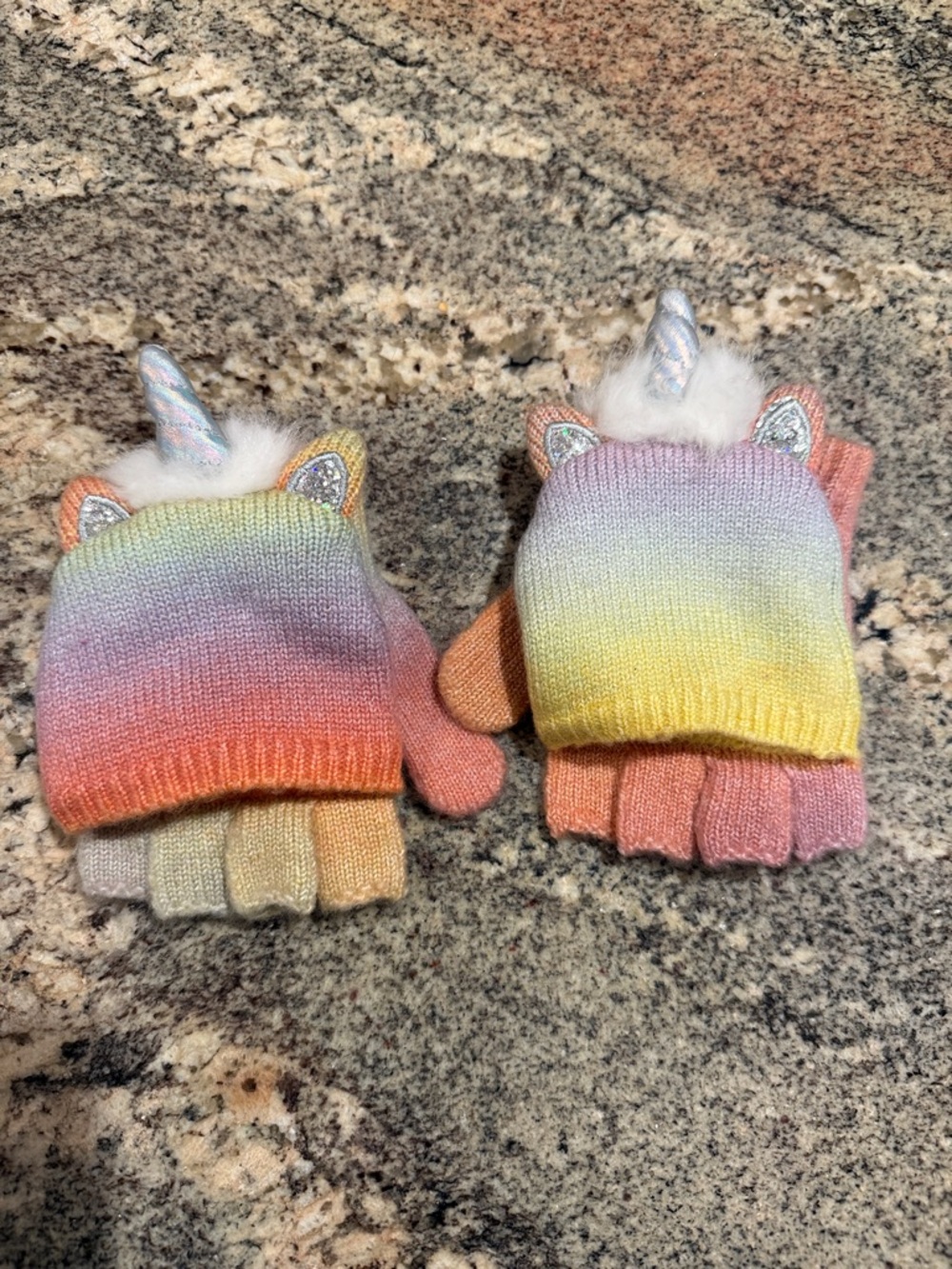 Unbranded Kids Rainbow Unicorn Convertible Mittens - Pastel Pink Yellow